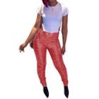 Faux Leather Shirred Skinny Pants