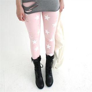 Star-printed Distressed Skinny Pants