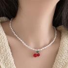 Faux Pearl Cherry Necklace White - One Size