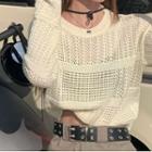 Pointelle Sweater / Mini Cargo Skirt