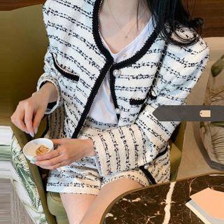 Faux Pearl Button Jacket / Wide Leg Shorts