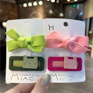 Set Of 2: Bow / Cat Fabric Hair Clip