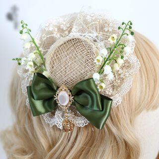 Bow Mesh Fascinator Hat Green - One Size