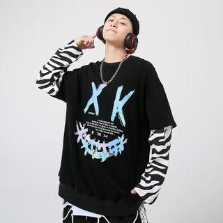 Mock Two-piece Zebra Print Hoodie