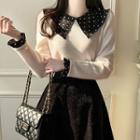 Frilled Dotted Wide-collar Top