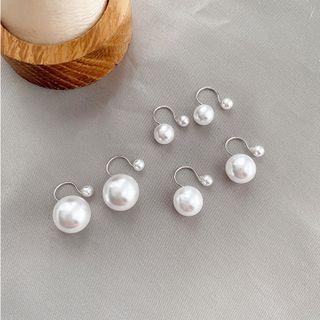 Set Of 3 Pairs: Faux Pearl Ear Cuff Set Of 3 Pairs - White & Silver - One Size