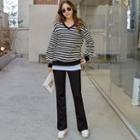 Set: Layered-hem Stripe Top + Boot-cut Pants