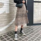 Band-waist Leopard Midi Skirt