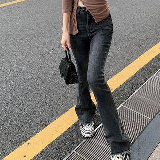High Waist Heart Embroidery Bootcut Jeans