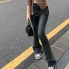 High Waist Heart Embroidery Bootcut Jeans