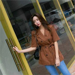 Short-sleeve Double-breasted Blazer With Sash