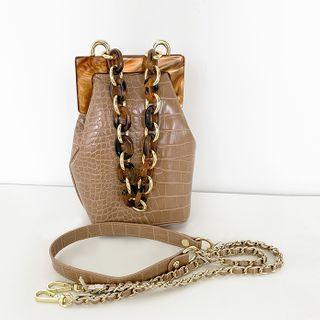 Croc-grain Frame Hand Bag