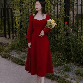 Square-neck Midi A-line Dress (various Designs)
