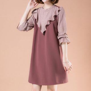 Striped Panel Ruffle A-line Minidress