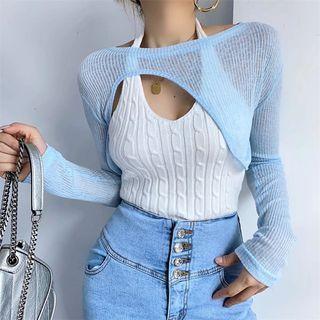 Long-sleeve Cropped T-shirt / Sleeveless Mini Sheath Dress