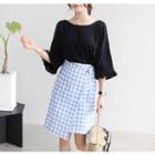 Cutout-shoulder 3/4-sleeve Fringe-cuff Top