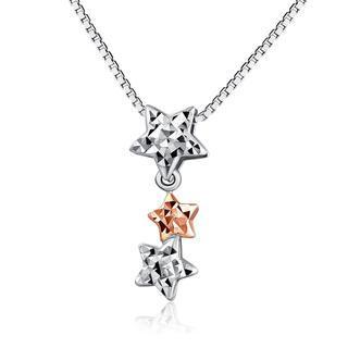 14k Rose And White Gold Diamond-cut Triple Stars Pendant Necklace (16)