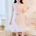 Floral Cap-sleeve Mini A-line Qipao