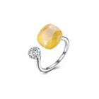 925 Sterling Silver Fashion Personalized Yellow Austrian Element Crystal Cube Adjustable Ring Silver - One Size