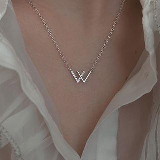 Rhinestone Lettering Necklace Xl1085 - Silver - One Size