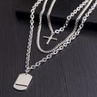 Stainless Steel Cross & Tag Pendant Layered Necklace 176 - 3 Layers Cross - Silver - One Size