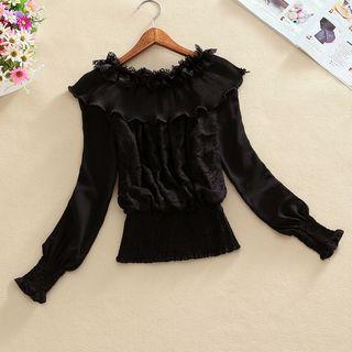 Lace Trim Off-shoulder Long-sleeve Top
