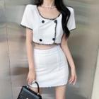 Short-sleeve Double Breasted Top / Pencil Skirt