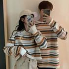 Couple Matching Long-sleeve Striped Polo Shirt / T-shirt