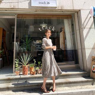 Tie-waist Long Floral Flare Dress