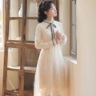Long-sleeve Lace Overlay Dress