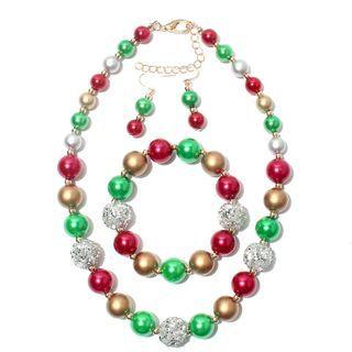 Set: Color Block Bead Necklace + Bracelet + Drop Earring
