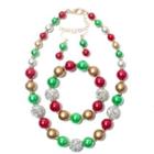 Set: Color Block Bead Necklace + Bracelet + Drop Earring