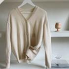 Button-side Wool Blend Cardigan Ivory - One Size