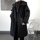Hooded Drawstring-waist Zip-up Long Coat