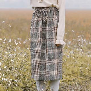 Plaid Tie-waist Midi Skirt