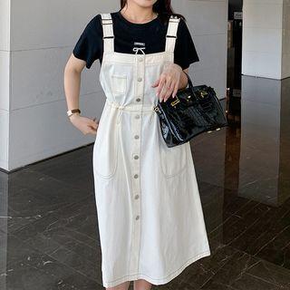 Contrast Trim Midi Overall Dress