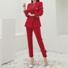 Set: Double-breasted Blazer + Cropped Straight-fit Dress Pants
