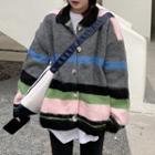 Striped Cardigan Stripes - Gray & Green & Pink - One Size