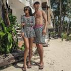 Couple Matching Long-sleeve Printed Swim Dress / Swim Shorts
