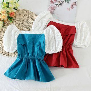 Square-neck Panel Puff-sleeve Top