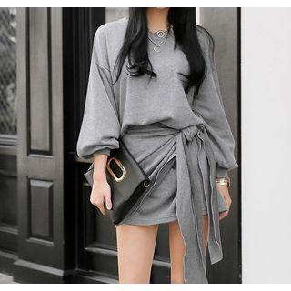 Balloon-sleeve Tie-waist Minidress