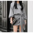 Balloon-sleeve Tie-waist Minidress