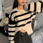Striped Slit Cropped Sweater
