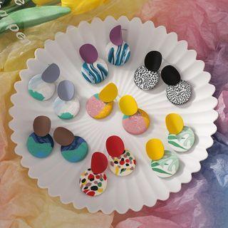 Print Disc Soft Clay Alloy Dangle Earring