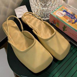 Square-toe Block Heel Slingback Sandals
