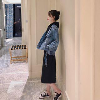 Long-sleeve Fleece-lined Hooded Midi Dress Black - One Size