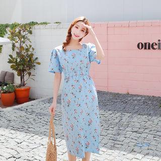 Square-neck Floral Print Dress