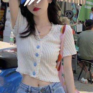 Short-sleeve Ruffle Trim Crop T-shirt