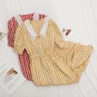 Contrast Collar Gingham Short-sleeve Midi A-line Dress