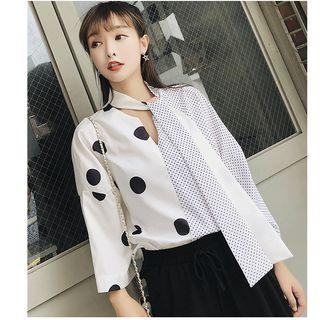 Patterned Panel 3/4-sleeve Blouse